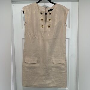 NWT J Crew Sz 2 Golden Flax Metallic Linen Shift Dress F2537 Grommets